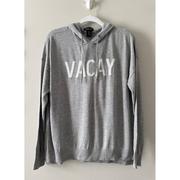 Rachel Zoe Gray Pullover Sweater Size Large VACAY Hooded Cashmere Blend - Picture 4 of 8